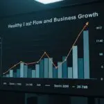 Graph depicting "Healthy Cash Flow and Business Growth," showing increasing trends in bar and line formats with corresponding values.