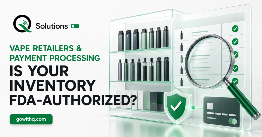 Vape inventory being reviewed against an authorization checklist beside a payment card