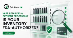 Vape inventory being reviewed against an authorization checklist beside a payment card